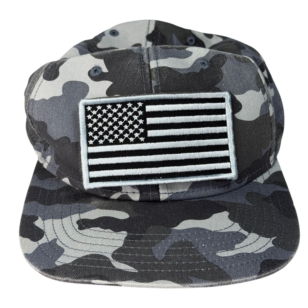 Wrangler Men Adjustable Snapback American Flag Patch Gray Camo Trucker USA
